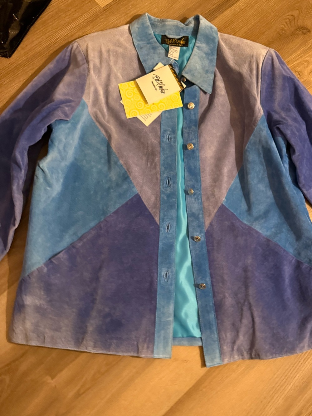 Bob Mackie Blue and Purple Suede Colorblock Jacket